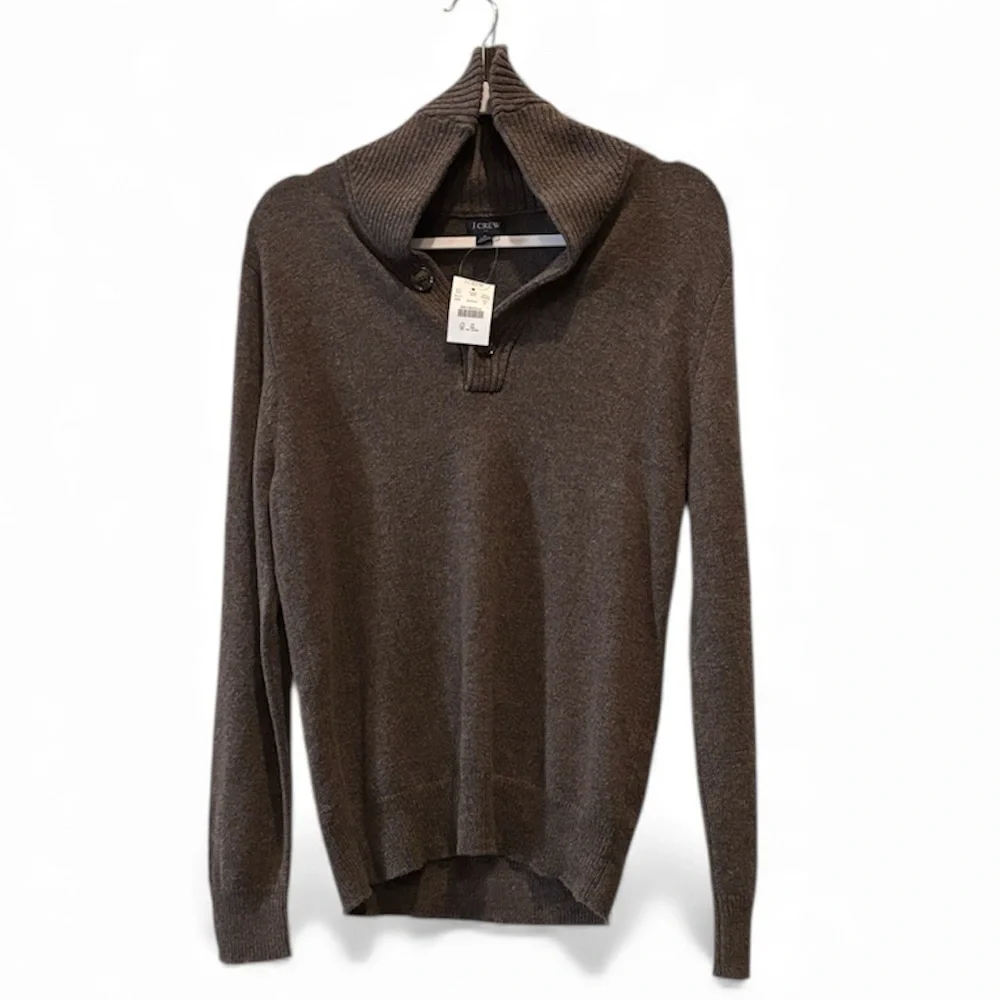 NWT J. Crew Shawl Cool Lambswool Blend Men's Brown Turtleneck Sweater Small